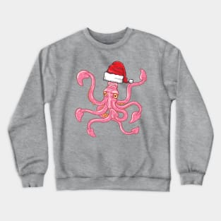 Santa Hat-Wearing Pink Squid Funny Christmas Holiday Crewneck Sweatshirt